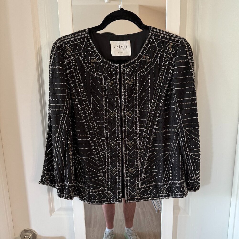 NEW Velvet by Graham and Spencer Beaded Jacket Size Small Color Black - Picture 3 of 7